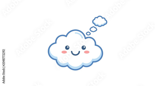 Cute cartoon cloud with a happy face and thought bubble.