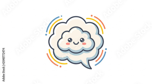 Cute cartoon cloud with happy face and rainbow aura.