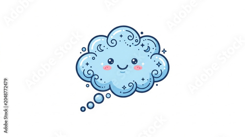 Cute cartoon cloud with happy face and sparkles.
