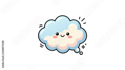 Cute cartoon cloud with happy face and sparkles.