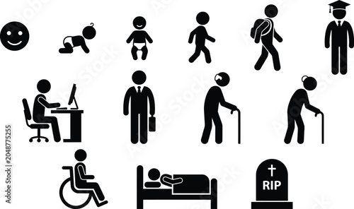 Canvas Print Busignees life stages pictograms depicting human development from infancy to sen