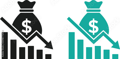 Schilderij op canvas Financial loss illustration declining revenue investment failure and busignees e