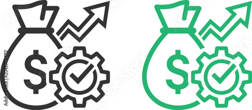 Obraz na płótnie Business growth and financial success icon set money bag charts gears and checkm