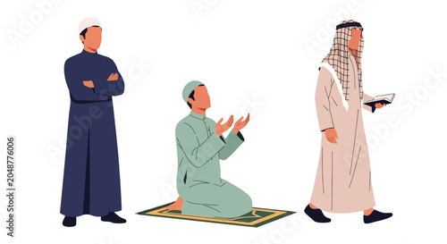 Fotografía Set vector collection of Muslim men in traditional modest clothing representing