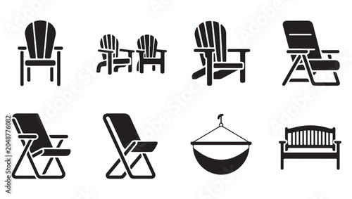 Photos Assorted patio and garden furniture icons including wooden chairs hammock and park bench