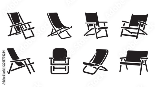 Canvastavla Beach chair options and deck chair styles isolated on white background flat icons
