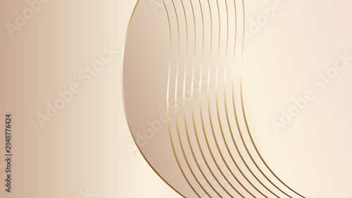 ​An elegant abstract background featuring soft beige and cream gradients. The design is highlighted by smooth, sweeping curved shapes and multiple thin, shimmering gold metallic lines that create a lu