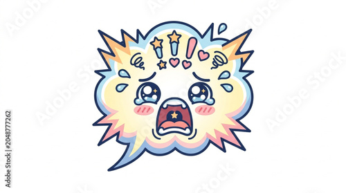 Foto Cute cartoon crying face with speech bubble.