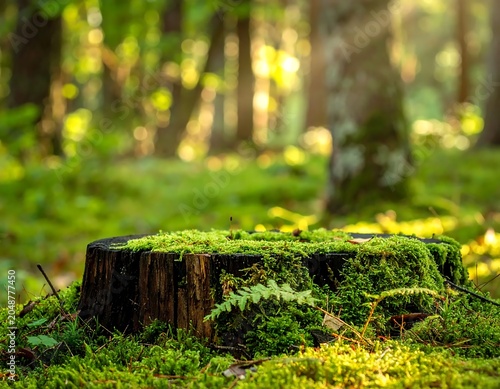 Ancient stone sarcophagus covered in moss and lichen.