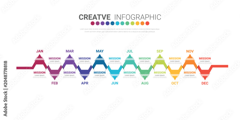 Obraz premium 12 Months Business Timeline Infographic 4 Quarters Horizontal Roadmap for Presentation EPS