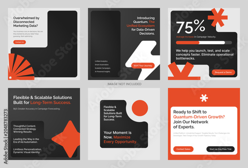 Adobe Illustrator ArtworkModern Corporate Social Media Marketing Post Template Set Featuring Bold Dark and Orange Visual Identity, Designed for Data-Driven Business Growth Strategies  
