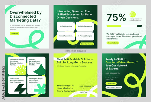 Professional Green Social Media Marketing Template Set for Data-Driven Digital Business Growth, Featuring Modern Layouts for Marketing Automation, Analytics Strategies, and Corporate Success Scaling