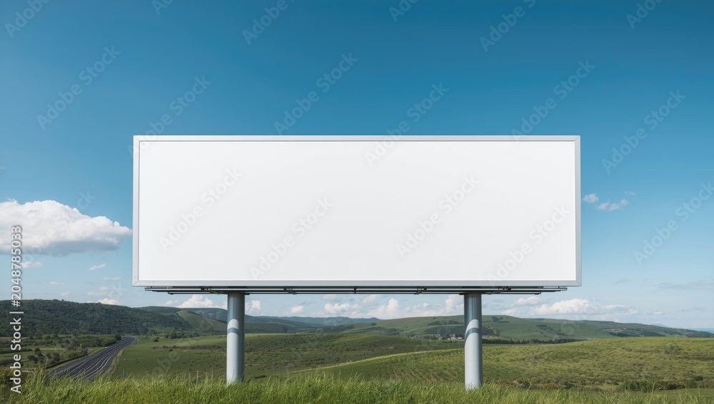 Naklejka premium Horizontal open landscape showcasing a large blank advertising billboard