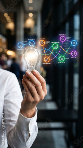 Light bulb customer journey mapping innovation strategy concept