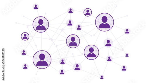 Social network connection diagram with user icons and nodes