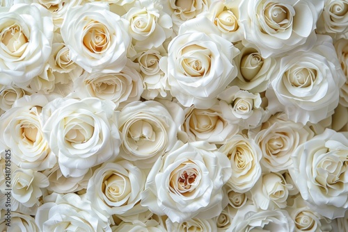 Close up of beautifully arranged creamy white roses in full bloom