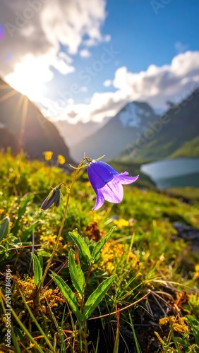 Purple wildflower blooming in mountain meadow.