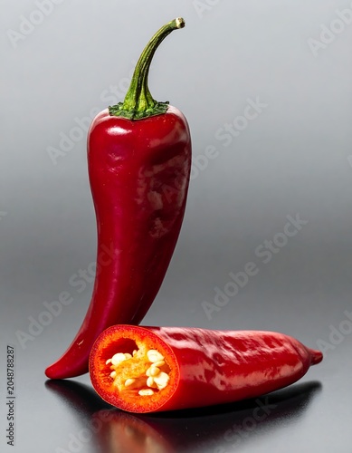 Red pepper filled with fresh vegetables and sauce.