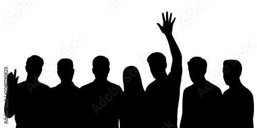 Foto People Silhouette Group with Raised Hands and Peace Sign Featuring Crowd, Unity,