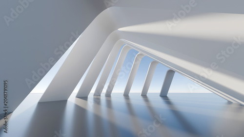 Cuadro en lienzo Abstract white 3D architectural geometric corridor structure with blue sky