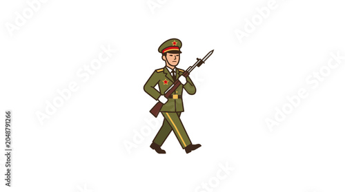 Photos Soldier marching with rifle and bayonet, military parade uniform, illustration