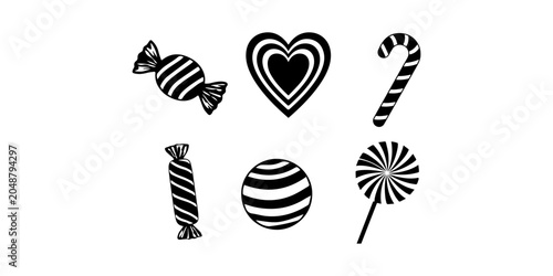 Photos Sweet dessert and candy silhouette icon set