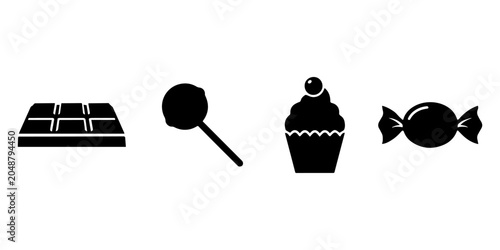 Tableau sur toile Sweet dessert and candy silhouette icon set
