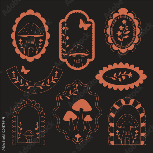 Valokuva Red Mushroom shaped Frames And Floral Ornament Vector Illustration
