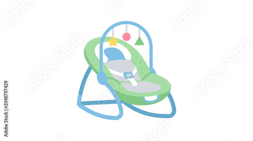 Modern Baby Bouncer Chair with Toy Bar, Green and Blue Design - Isolated