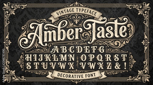 Vintage amber taste decorative font typeface