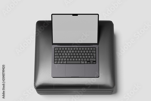 Black Laptop Mockup on Minimal Platform Podium