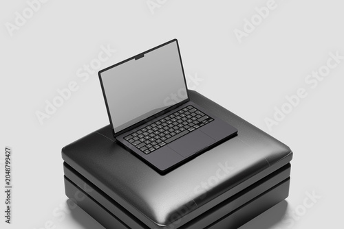 Black Laptop Mockup on Minimal Platform Podium
