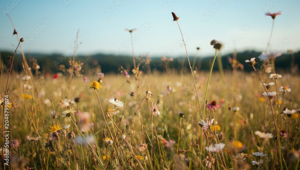 Obraz premium Joyful summer backdrop highlighting wildflowers in natural growth