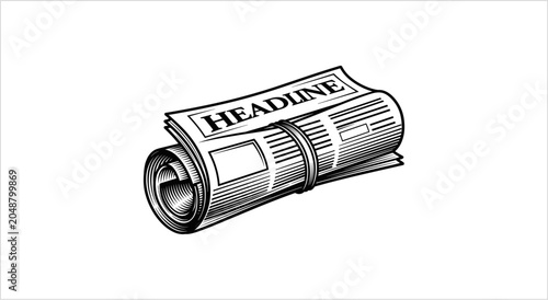 Bild auf Leinwand Rolled Newspaper Headline Illustration with Band.