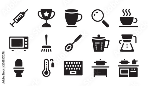 Quadro su tela Household appliances and kitchen equipment silhouette icons for home and office usage