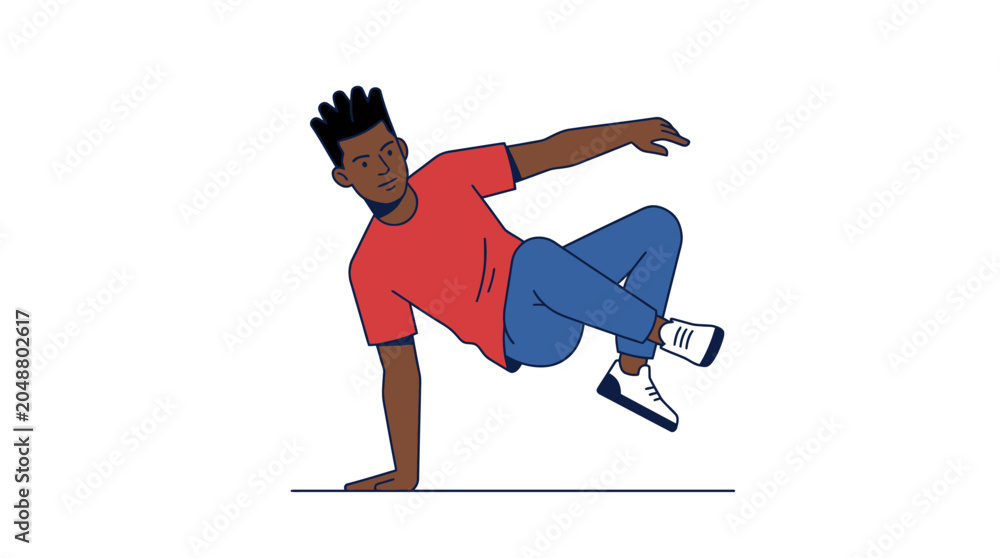 Fototapeta premium Young man breakdancing on white background, dynamic pose, modern street dance