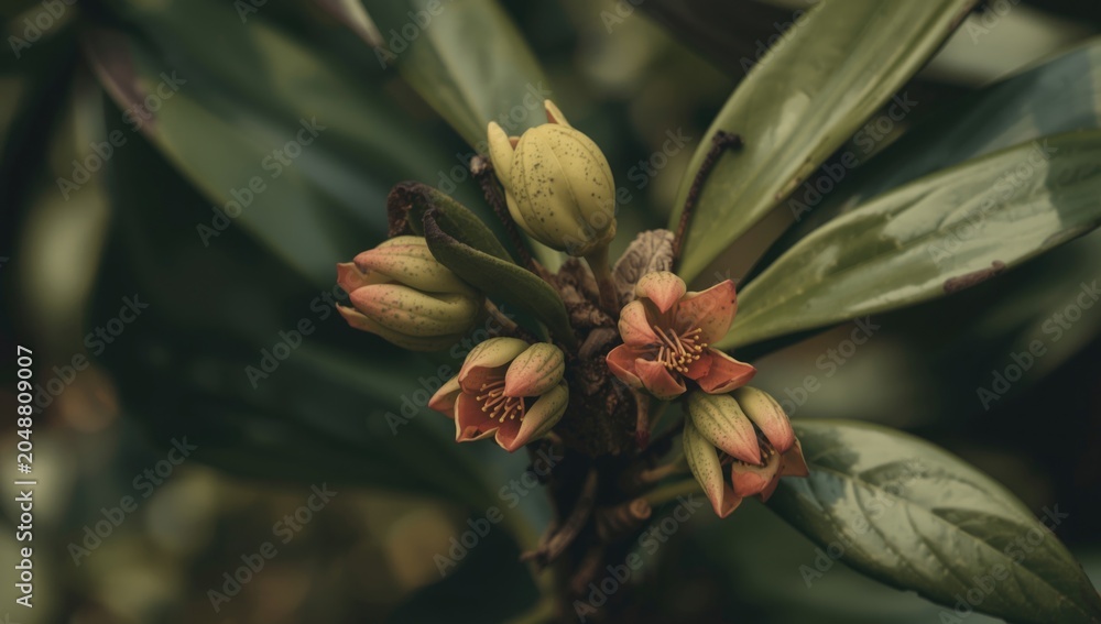 Obraz premium Tamarind and rose acacia family plants shown in botanical study style