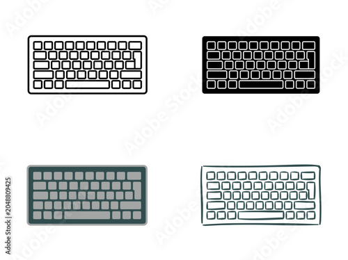 Tableau sur toile Keyboard Icon Variations Set, Line Filled Duotone Hand Drawn Vector Computer Sym