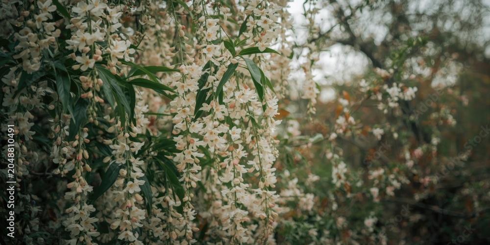 Fototapeta premium Sophora japonica with weeping floral display in spring