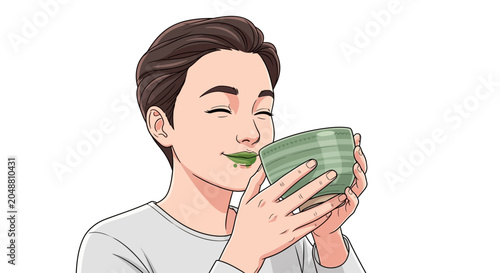 Fényképezés Man eating green food from bowl.
