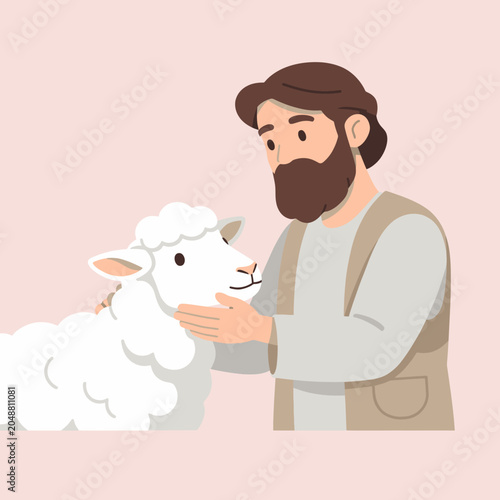 Schilderij op canvas A person gently caresses a fluffy sheep with a tender and caring touch