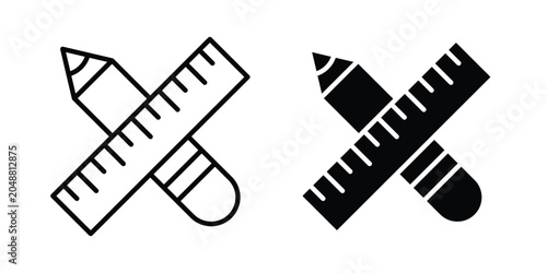 Cuadro en lienzo Pencil and ruler icon. Editable line vector element set