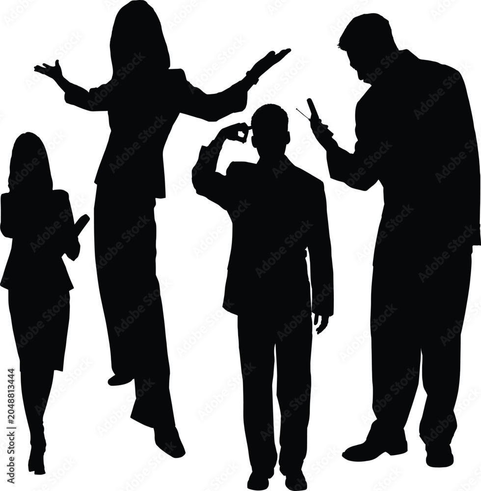 Naklejka premium Business Team Showing Different Hand Gestures Silhouette Vector Set