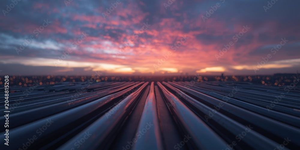 Obraz premium Sleek cable setup contrasted with a colorful sky background