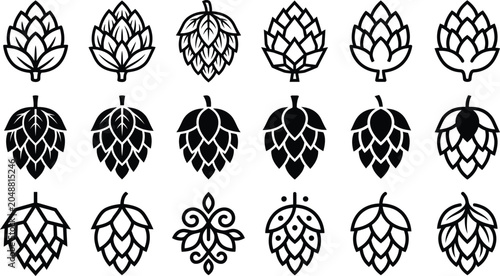 Fotografía Hop cone icon collection black white brewing logo design