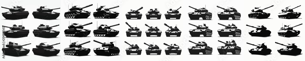 Fototapeta premium Vector set image silhouette of tank