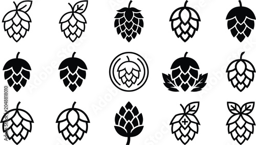 Canvas Print Hop cone icon collection black white brewing symbol set