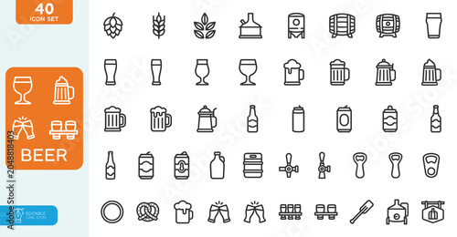 Fotografie Beer Vector illustration line editable icon set
