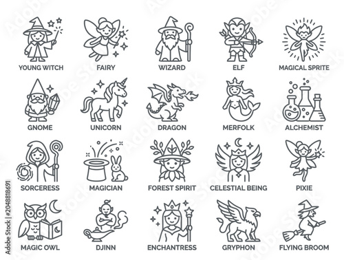 Photos Fantasy magical mythical creatures icons.