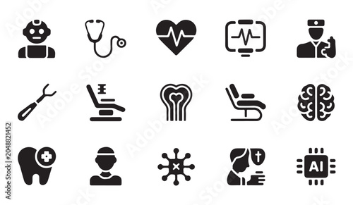 Tableau sur toile Healthcare and technology icons for medical diagnosis and AI in medicine
